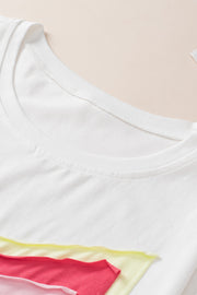 Bella Love Boutique California LLC Tops/Tops & Tees White Colorblock Star Patched Half Sleeve Oversized Tee