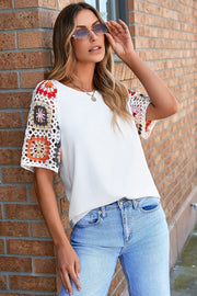 Bella Love Boutique California LLC Tops/Tops & Tees White Floral Crochet Short Sleeve Top