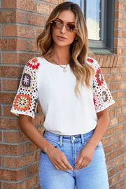 Bella Love Boutique California LLC Tops/Tops & Tees White Floral Crochet Short Sleeve Top