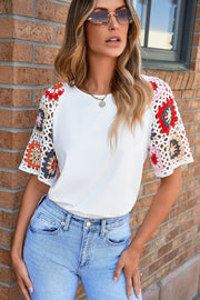 Bella Love Boutique California LLC Tops/Tops & Tees White Floral Crochet Short Sleeve Top