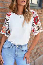 Bella Love Boutique California LLC Tops/Tops & Tees White Floral Crochet Short Sleeve Top