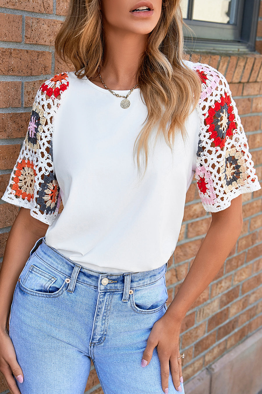 Bella Love Boutique California LLC Tops/Tops & Tees White Floral Crochet Short Sleeve Top