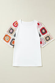 Bella Love Boutique California LLC Tops/Tops & Tees White Floral Crochet Short Sleeve Top