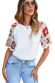 Bella Love Boutique California LLC Tops/Tops & Tees White Floral Crochet Short Sleeve Top