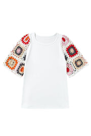 Bella Love Boutique California LLC Tops/Tops & Tees White Floral Crochet Short Sleeve Top