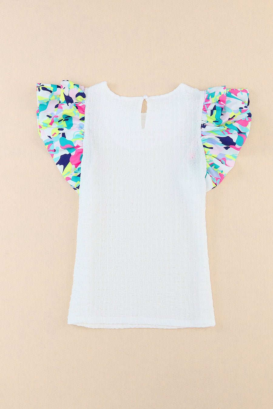 White Voluminous Printed Puff Sleeve Textured Top