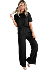 Bella Love Boutique California LLC Two Piece Sets/Pant Sets Black Solid Color T Shirt 2pcs Wide Leg Pants Set