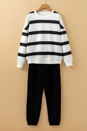 Bella Love Boutique California LLC Two Piece Sets/Pant Sets Brown Stripe Striped Drop Shoulder Pullover and Jogger Pants Set