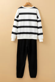 Bella Love Boutique California LLC Two Piece Sets/Pant Sets Brown Stripe Striped Drop Shoulder Pullover and Jogger Pants Set