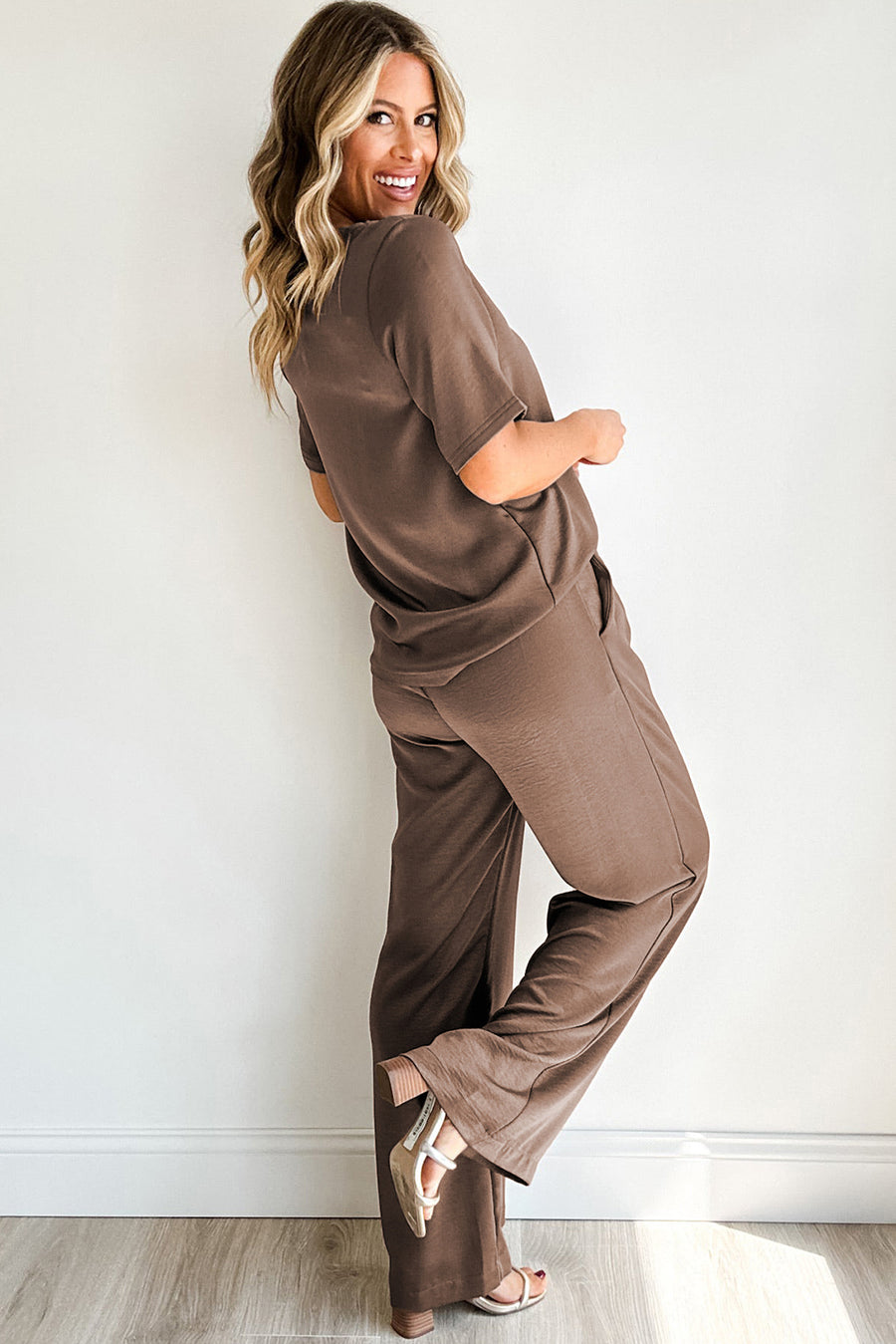 Bella Love Boutique California LLC Two Piece Sets/Pant Sets Smoke Gray Solid Color T Shirt 2pcs Wide Leg Pants Set