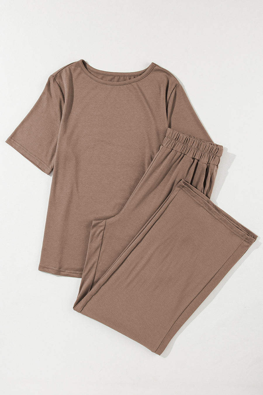 Bella Love Boutique California LLC Two Piece Sets/Pant Sets Smoke Gray Solid Color T Shirt 2pcs Wide Leg Pants Set