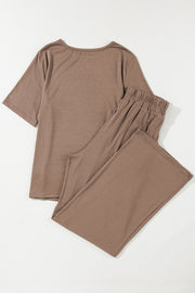 Bella Love Boutique California LLC Two Piece Sets/Pant Sets Smoke Gray Solid Color T Shirt 2pcs Wide Leg Pants Set