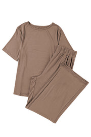 Bella Love Boutique California LLC Two Piece Sets/Pant Sets Smoke Gray Solid Color T Shirt 2pcs Wide Leg Pants Set