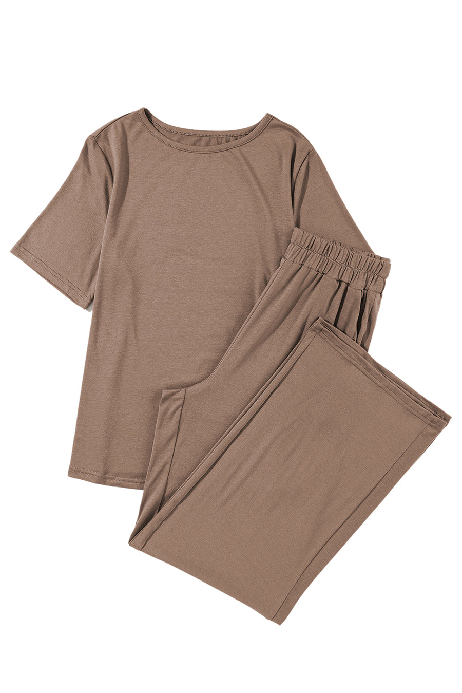 Bella Love Boutique California LLC Two Piece Sets/Pant Sets Smoke Gray Solid Color T Shirt 2pcs Wide Leg Pants Set