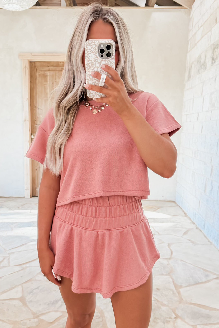 Bella Love Boutique California LLC Two Piece Sets/Short Sets Blossom 2pcs Cropped Tee and Ruffle High Waist Skort Set