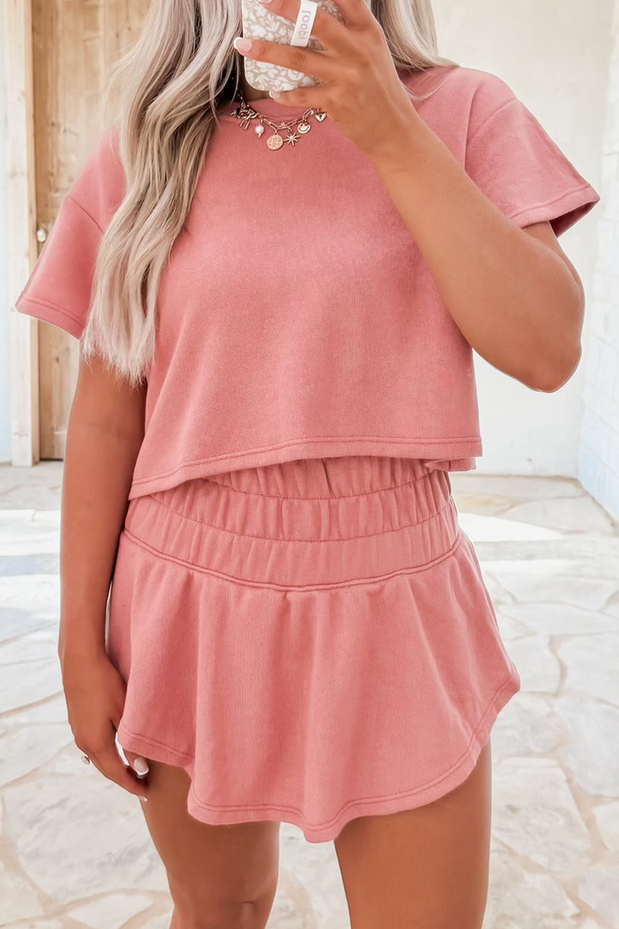 Bella Love Boutique California LLC Two Piece Sets/Short Sets Blossom / S / 75%Polyester+20%Cotton+5%Elastane Blossom 2pcs Cropped Tee and Ruffle High Waist Skort Set