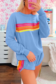 Bella Love Boutique California LLC Two Piece Sets/Short Sets Bonbon Striped Accent Pullover and Shorts Two Piece Casual Set