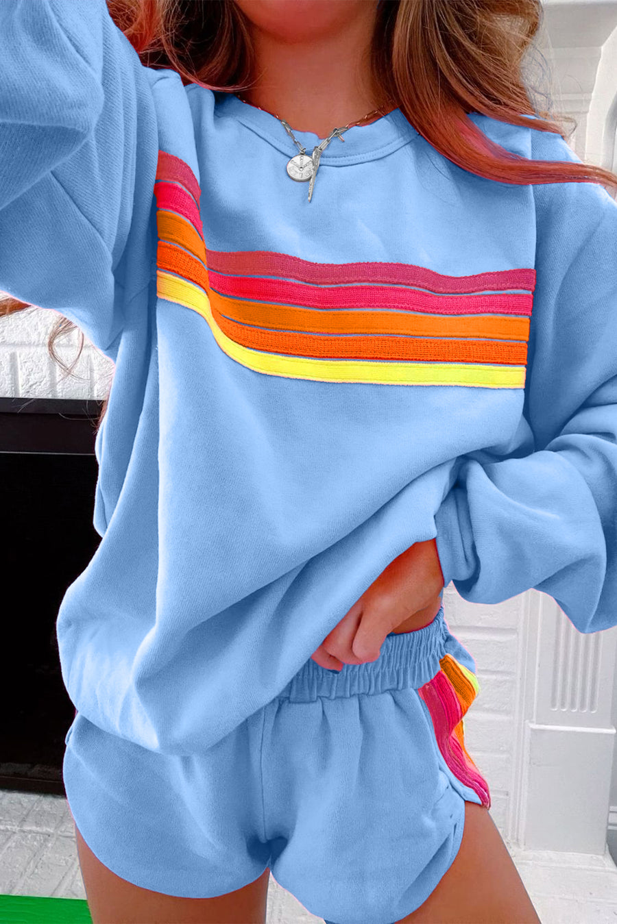 Bella Love Boutique California LLC Two Piece Sets/Short Sets Bonbon Striped Accent Pullover and Shorts Two Piece Casual Set