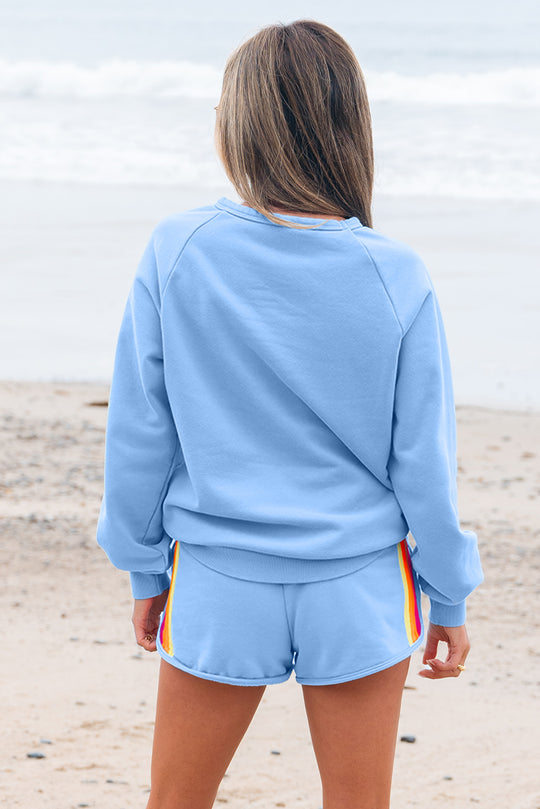 Bella Love Boutique California LLC Two Piece Sets/Short Sets Bonbon Striped Accent Pullover and Shorts Two Piece Casual Set