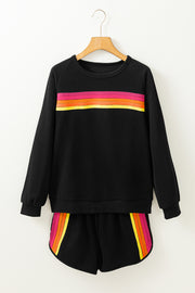 Bella Love Boutique California LLC Two Piece Sets/Short Sets Bonbon Striped Accent Pullover and Shorts Two Piece Casual Set