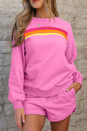 Bella Love Boutique California LLC Two Piece Sets/Short Sets Bonbon Striped Accent Pullover and Shorts Two Piece Casual Set