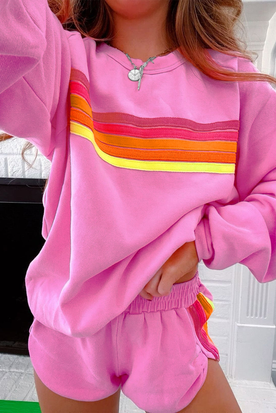 Bella Love Boutique California LLC Two Piece Sets/Short Sets Bonbon Striped Accent Pullover and Shorts Two Piece Casual Set