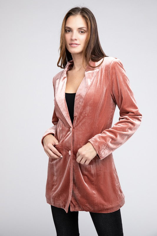 BiBi INDIAN RED / S Shiny Velvet Peak Lapel Single Blazer