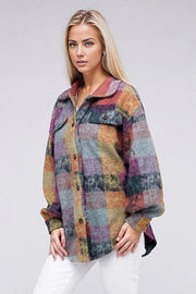 Loose Fit Buttoned Down Check Shirt Jacket