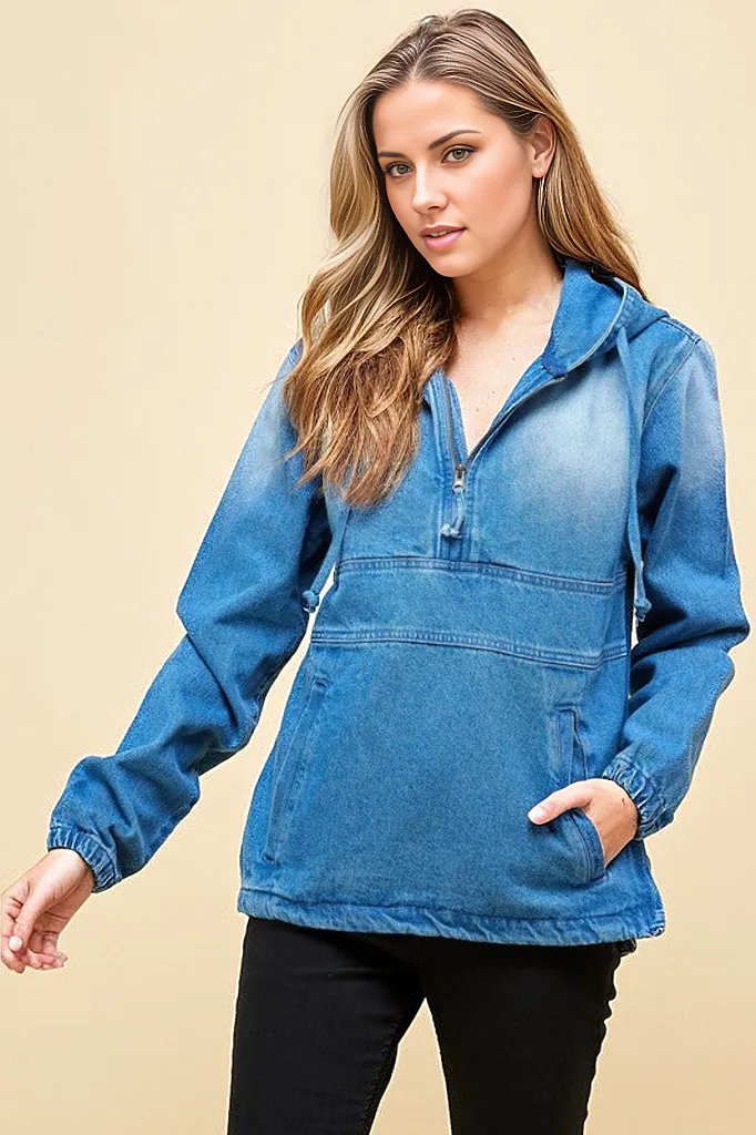 Blue Age Coats & Jackets Medium Blue / S Women Denim Jean Jacket with Hood