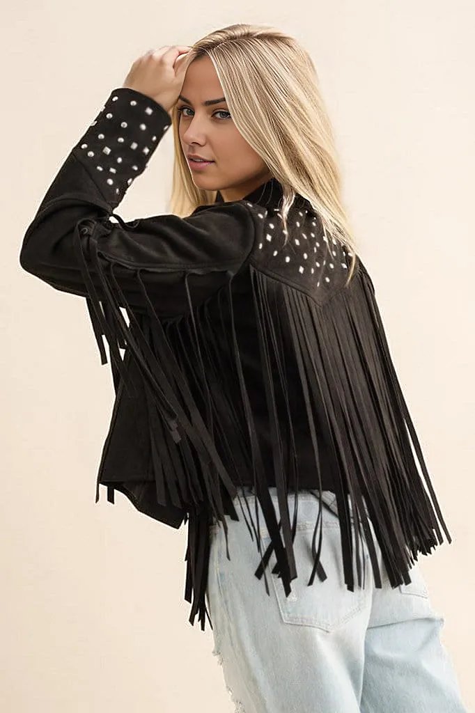 Studded Fringe Open Western Jacket