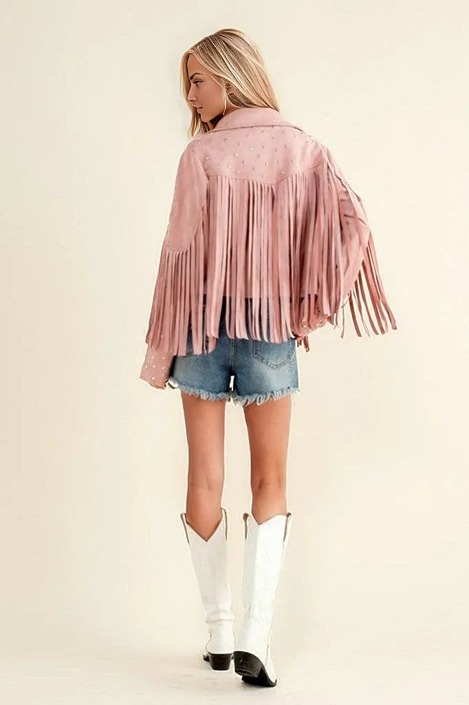 Studded Fringe Open Western Jacket