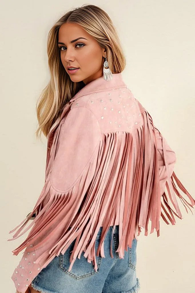 Studded Fringe Open Western Jacket