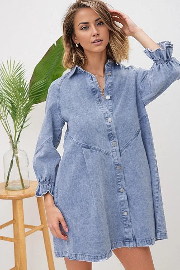 Denim / S Washed Denim Dress