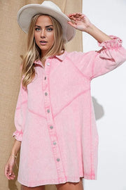 Blue B Dresses Hot Pink / S Washed Denim Dress