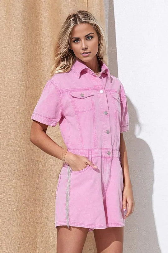 Washed Denim Overall Romper