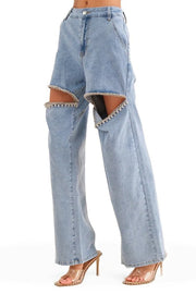 Rhinestone Jeans Denim Cut 9.