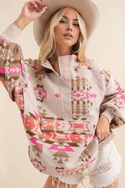 Pink / S Blue B Exclusive Aztec Western Pullover