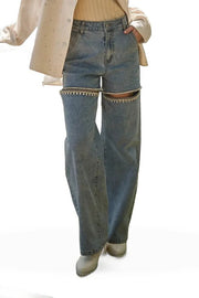 Rhinestone Jeans Denim Cut 9.