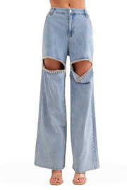 Rhinestone Jeans Denim Cut 9.