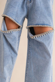 Rhinestone Jeans Denim Cut 9.