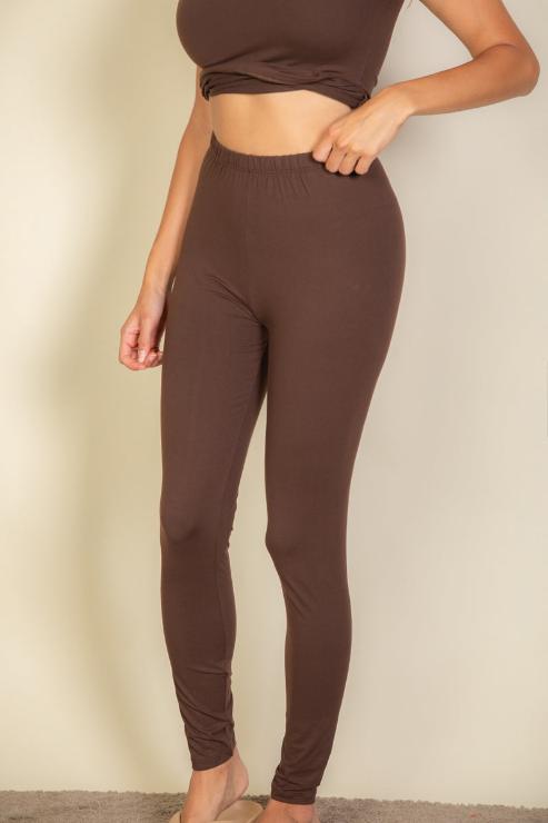 Capella Apparel Leggings COFFEE / S Basic Solid Leggings (capella)