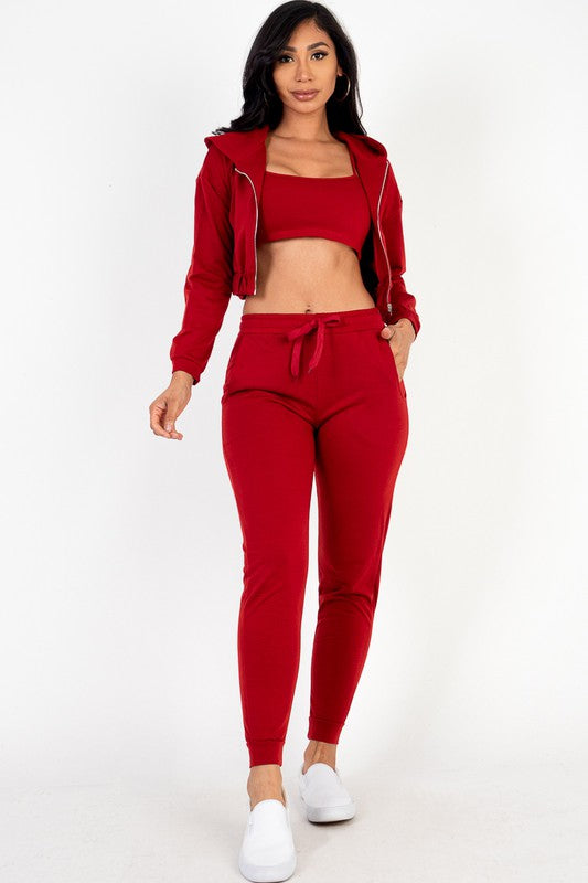 Capella Cropped Cami with Zip-up Jacket and Joggers Set