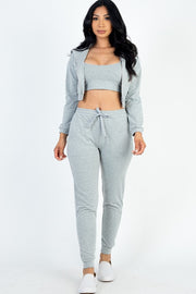 Capella Heather Grey / S Cropped Cami with Zip-up Jacket and Joggers Set