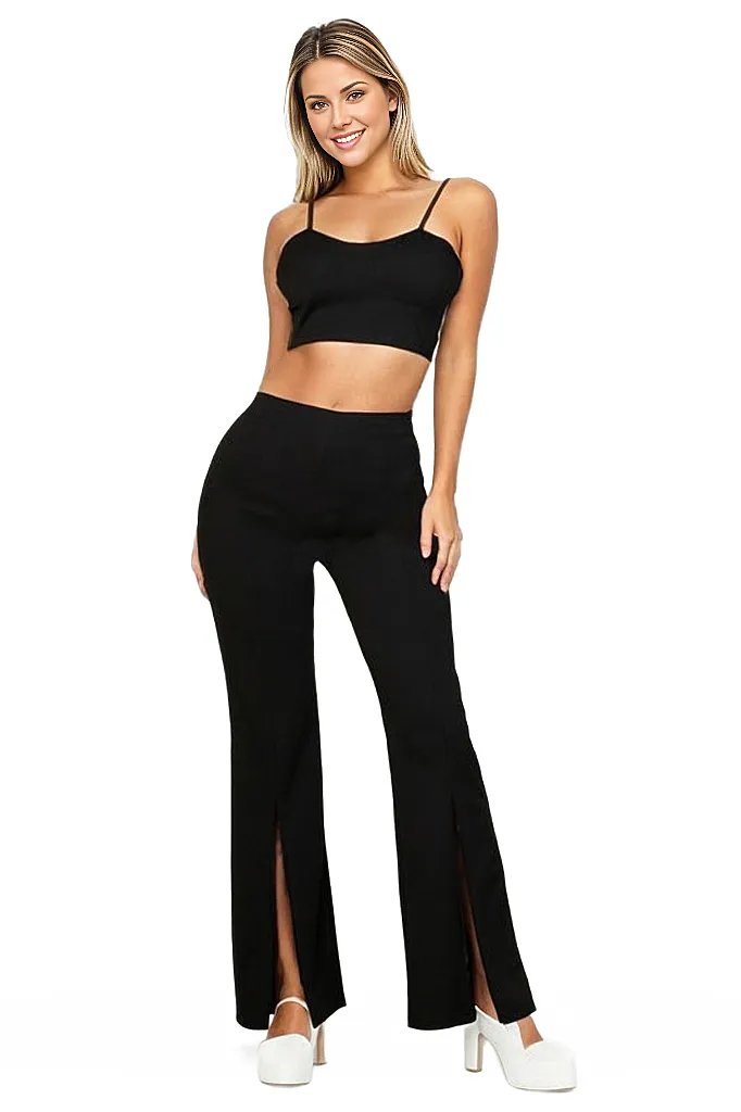 Bustier Crop Top & Front Slit Wide Leg Pants