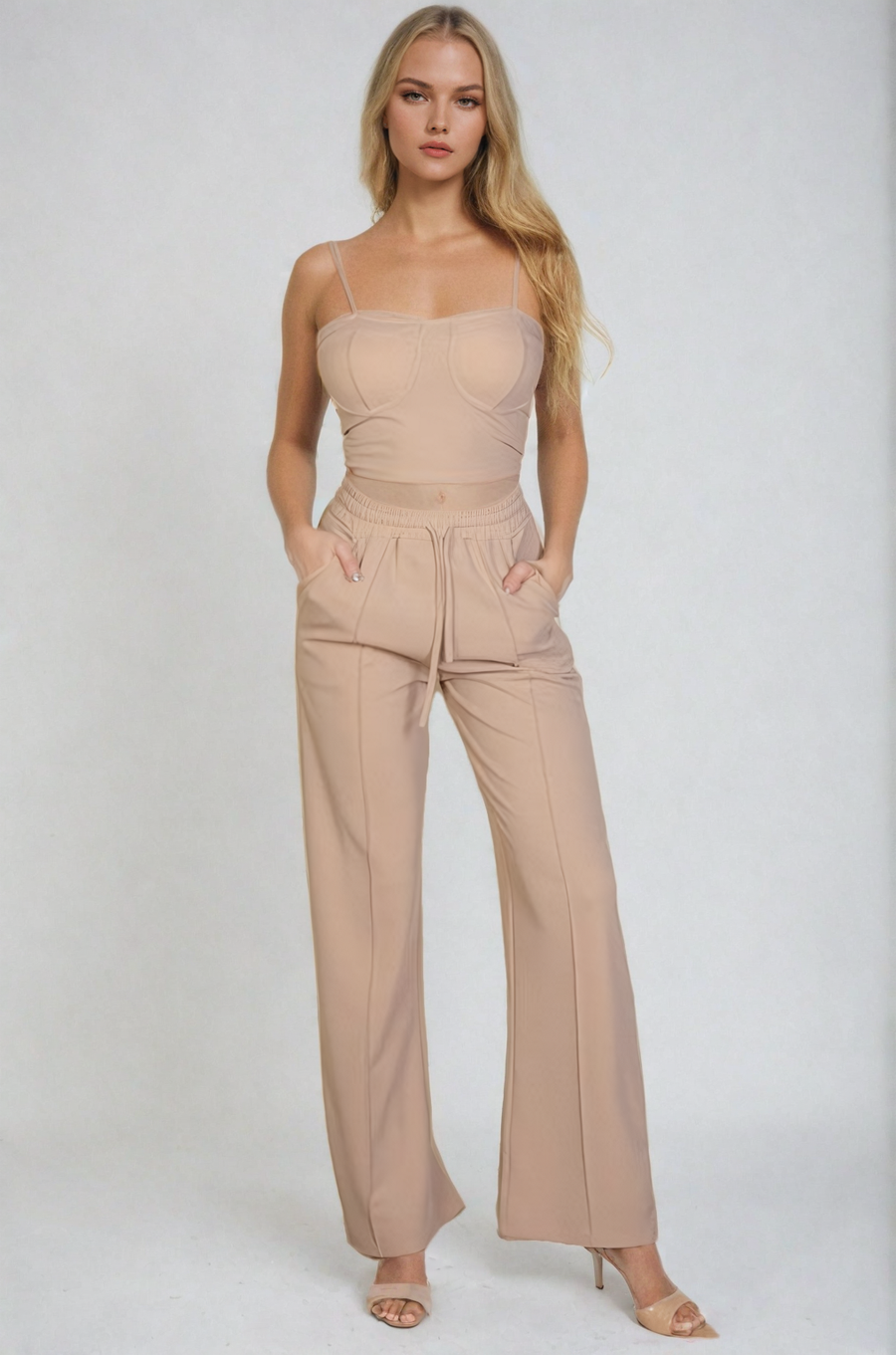 Bustier Cami Top & Slant Straight Pants