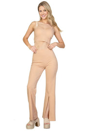 Bustier Crop Top & Front Slit Wide Leg Pants