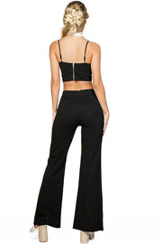 Bustier Crop Top & Front Slit Wide Leg Pants