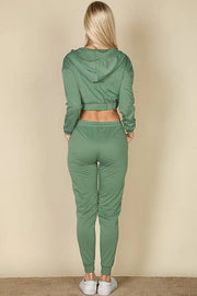 Cropped Cami with Zip-up Jacket and Joggers Set