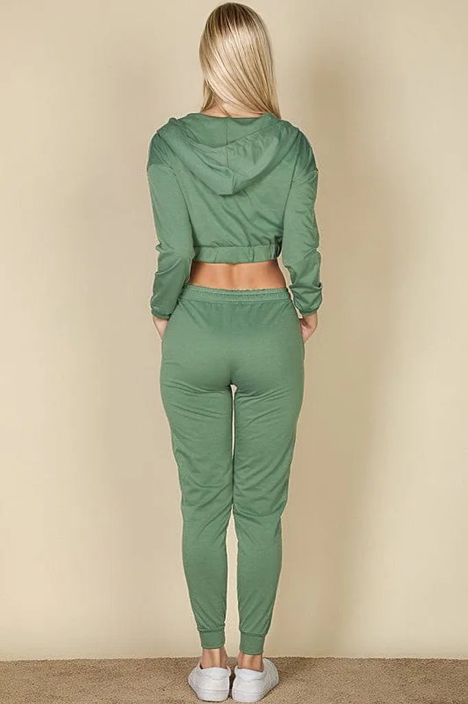 Cropped Cami with Zip-up Jacket and Joggers Set