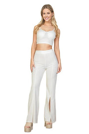 Bustier Crop Top & Front Slit Wide Leg Pants